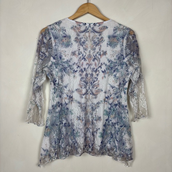 Sheer Lace Floral Damask Top Rhinestone Detail Boho Fairy Grunge Y2K Style - Picture 7 of 9